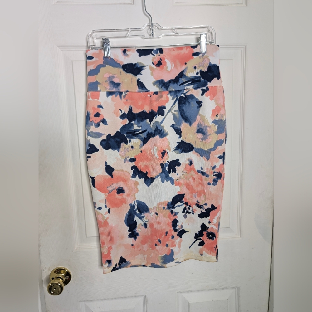 Silhouette NYC Floral Pencil Skirt - Coral and Navy